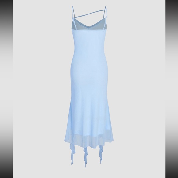 NWT Cider MESH RUFFLE HEM RUCHED MIDI DRESS Size L (US 8) in Black 🖤 - Picture 5 of 6